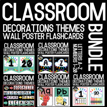 Preview of Theme Classroom Decoration Wall Poster Flashcards Preschool BUNDLE