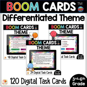 Preview of Teaching Theme BOOM CARDS Task Cards & Anchor Charts Activities Digital Resource