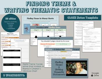 Preview of Theme - Finding & Writing Thematic Statements: Slides, Worksheets, & Activities