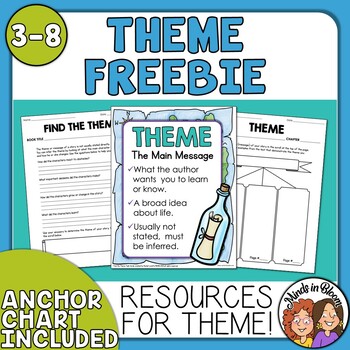 Preview of Theme Freebie! Graphic Organizer, Anchor Chart, & Worksheet - No Prep Activities