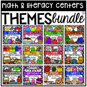 Preview of Theme Math and Literacy Centers BUNDLE for Preschool, Pre-K, TK, & Kindergarten