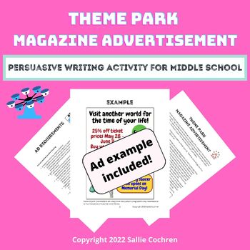 Preview of Theme Park Magazine Advertisement (Persuasive Writing Activity/Middle School)