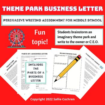 Preview of Theme Park Business Letter (Persuasive Writing Assignment for Middle School)