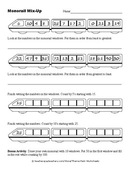 Preview of Theme Park Monorail Mix-Up: Number Order & Skip Counting