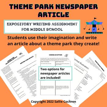 Preview of Theme Park Newspaper Article (Expository Writing Assignment for Middle School)