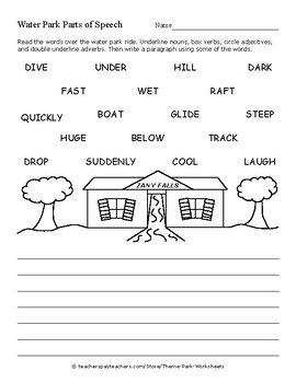 Preview of Theme Park Parts of Speech: Nouns, Verbs, Adjectives, Adverbs - 12 Worksheets