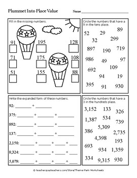 Preview of Theme Park Place Value, Skip Counting, Rounding, Odd & Even - 10 Activities