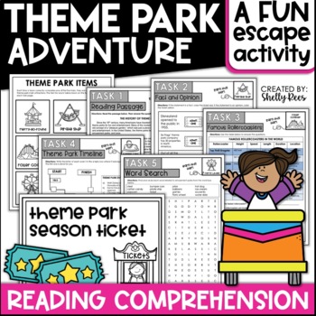 Preview of Theme Park Reading Comprehension Escape Room Fun End of Year Review Activities