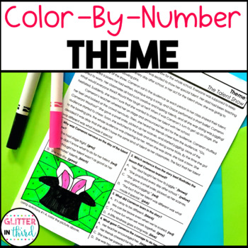 Preview of Theme Passages Reading Comprehension Worksheets Color By Number
