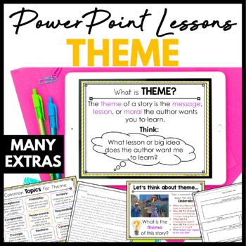 Preview of Teaching Theme Mini Lesson Slides for 3rd 4th 5th Grade ELA Practice Activities