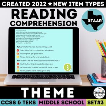 Preview of STAAR Theme Test Prep | Google Slides Review Game | NEW Item Types