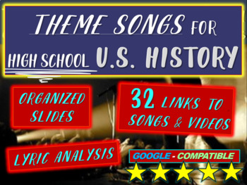 Preview of Theme Song for each week of 11th grade US history: includes lyrics & hyperlinks