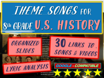 Preview of Theme Song for each week of 8th grade US history: includes lyrics-hyperlink