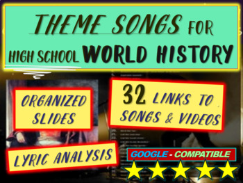 Preview of Theme Song for each week of high school world history: includes lyrics-hyperlink