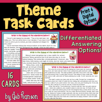 Preview of Finding the Theme Task Cards with 16 Practice Passages: Reading Fiction 4th 5th