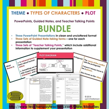 Preview of Theme, Types of Characters, Plot Structure PowerPoint + Notes BUNDLE