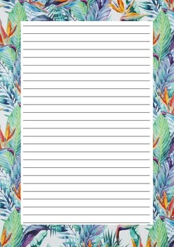 Theme Writing Paper: blue orange tropical leaves by The Green Fairy