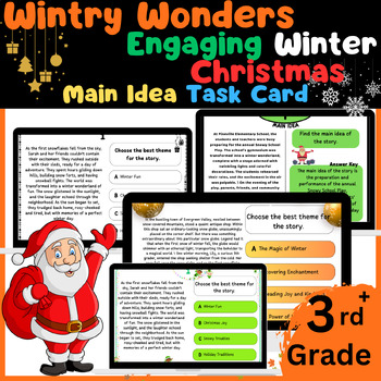 Preview of Theme and Main Idea | Christmas Reading Task Cards