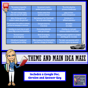 Preview of Theme and Main Idea Maze- Answer Key Included