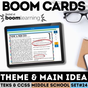 Preview of Theme and Main Idea Task Cards - Digital Boom Cards for Distance Learning