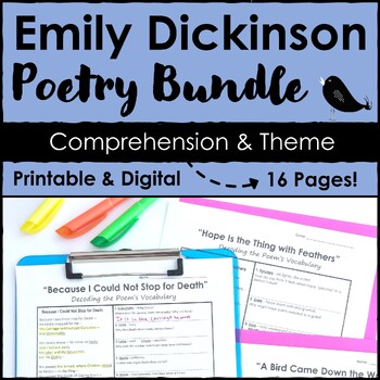 Preview of Finding Theme in Poems Unit - Emily Dickinson - Printable & Digital