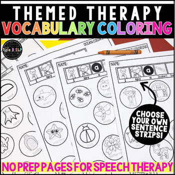 Preview of Speech Therapy Sentence Expansion Worksheets: Themed Vocabulary Coloring Pages