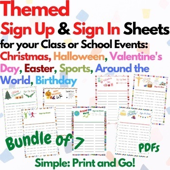 Preview of Themed Sign Up & Sign In Sheets BUNDLE - Easter, Christmas, Halloween, & more