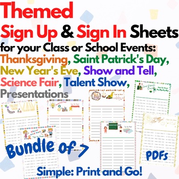 Preview of Themed Sign Up & Sign In Sheets BUNDLE - Thanksgiving, Talent Show and more!
