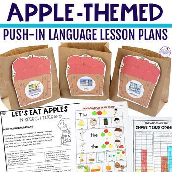 Preview of Apple Theme Speech Therapy Lesson Plan Guide for Push-In Language Activities