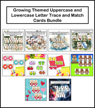 Preview of Growing Themed Uppercase and Lowercase Letter Trace and Match Cards Bundle
