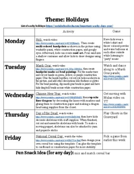 Preview of Themed Week Lesson Plans: Holidays