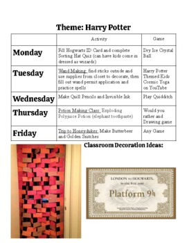 Themed week lesson plans: Harry Potter by Kora Milligan | TpT