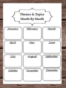 Preview of Themes and Topics By Month Lesson Plans -- Yearly Glance Calendar