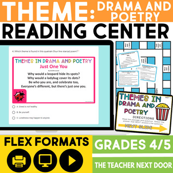 Preview of Themes in Drama and Poetry Reading Center - Theme Reading Game for 4th and 5th