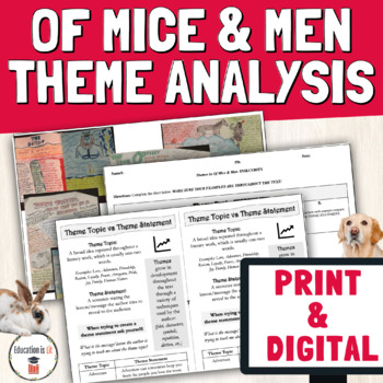 Preview of Print & Digital Of Mice and Men Themes Activity & Literary Devices