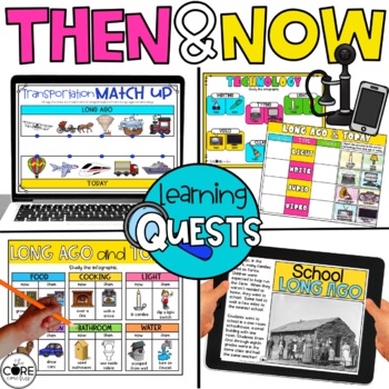 Preview of Then and Now Independent Work - Long Ago & Today - Social Studies Bundle