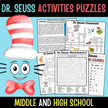 Theodor Geisel Dr. Seuss Passage And Question + Activities Puzzles Sub Plan