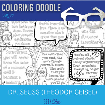Preview of Theodor Geisel Dr. Seuss Growth Mindset Quotes Coloring Pages Coloring Doodles!