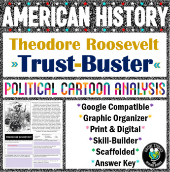 Preview of Trustbuster Theodore Roosevelt Political Cartoon Analysis - PRINT & DIGITAL