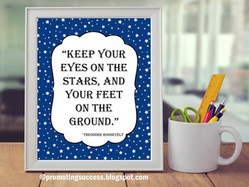 Keep you eyes on the stars NEW Classroom Motivational POSTER Teddy Roosevelt 