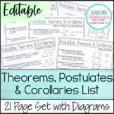 Editable Postulates, Corollaries, & Theorems List - High School Geometry Proofs