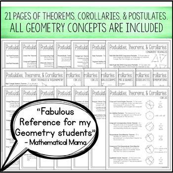 Editable Postulates Corollaries Theorems List High School Geometry Proofs