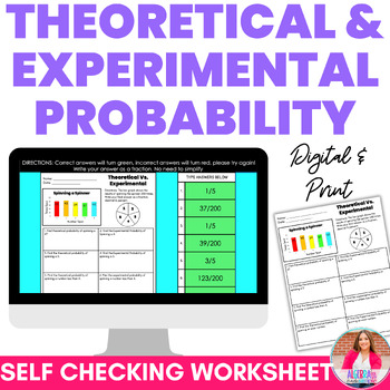 Preview of Theoretical Experimental Probability Digital Self Checking Practice Worksheet