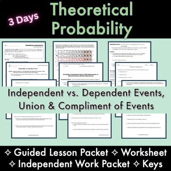 Preview of Theoretical Probability: Independent and Dependent Events LESSON, PACKET, KEYS