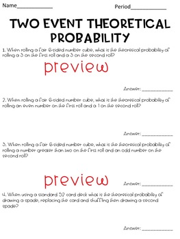 Theoretical Probability Worksheet by Hunka Learnin' Love | TpT