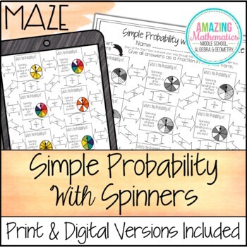 Preview of Theoretical Probability of Simple Events Worksheet - With Spinners Maze Activity