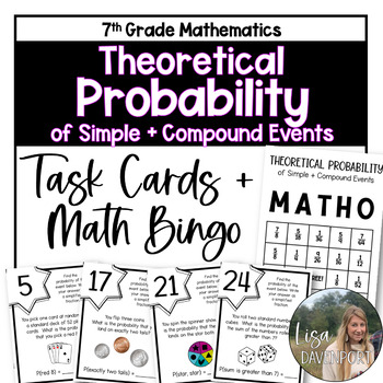 Preview of Theoretical Probability of Simple and Compound Events 7th Grade Math Task Cards