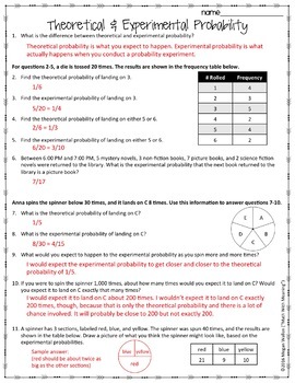 Theoretical and Experimental Probability Worksheet by Math ...