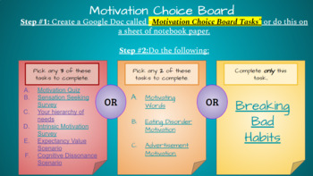 Preview of Theories of Motivation Choice Board Activities