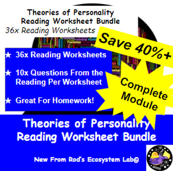 Preview of Theories of Personality Module Reading Worksheet Bundle **Editable**
